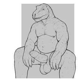 anthro balls big_balls detailed_foreskin erection facial_piercing foreskin genitals glans humanoid_genitalia humanoid_penis long_foreskin male musclegut muscular muscular_anthro muscular_male nipple_piercing nipples non-mammal_balls non-mammal_foreskin nose_piercing nose_ring nude overweight overweight_anthro overweight_male penis piercing ring_piercing saggy_balls sitting solo thick_penis tight_foreskin unretracted_foreskin themutt dinosaur prehistoric_species reptile saurischian scalie theropod tyrannosaurid tyrannosauroid tyrannosaurus tyrannosaurus_rex hi_res monochrome
