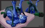 all_fours anal anal_orgasm anal_penetration anthro anthro_on_anthro anthro_penetrated anthro_penetrating anthro_penetrating_anthro balls biped blue_body blue_fur bodily_fluids boop butt cum cum_drip cum_in_ass cum_inside cum_on_body cum_on_chest cum_on_own_chest cum_on_penis cum_on_self cum_while_penetrated digitigrade dripping duo ear_piercing ejaculation erection eye_contact fur genital_fluids genitals green_body green_eyes green_fur green_penis hand_holding hand_on_hand hands-free happy interlocked_fingers intraspecies knot legs_in_air looking_at_another looking_pleasured lying male male/male male_on_bottom male_on_top male_penetrated male_penetrating male_penetrating_male mattress nose_boop nose_to_nose nude nude_male on_back on_bottom on_top orgasm pawpads paws penetration penile penile_penetration penis penis_in_ass piercing pinned rear_view red_penis sex simple_background simultaneous_orgasms size_difference small_dom_big_sub small_top_big_bottom smile yellow_eyes sinser mythology amba_(slimshad1e) sinser_(character) canid canine canis mammal mythological_canine mythological_creature werecanid werecanine werecreature werewolf wolf 16:10 2020 digital_drawing_(artwork) digital_media_(artwork) full-length_portrait portrait widescreen