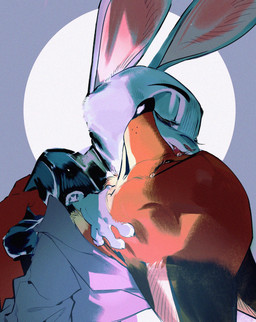 5_fingers anthro anthro_on_anthro bodily_fluids clothing crying duo eyebrows eyelashes eyes_closed female fingers fur grey_body grey_fur interspecies licking licking_tears long_ears male male/female multicolored_body multicolored_fur orange_body orange_fur police police_uniform predator/prey tan_body tan_fur tears tongue uniform butterfish8199 disney zootopia judy_hopps nick_wilde canid canine fox lagomorph leporid mammal rabbit hi_res