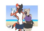 abs anthro athletic athletic_male beach clothed clothing duo female genitals male male/female penis penis_base seaside topless towel gangstaguru darcy_(gangstaguru) harry_(gangstaguru) african_wild_dog canid canine dasyurid dasyuromorph mammal marsupial tasmanian_devil