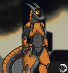 anthro armor big_tail breastplate city hev_suit lambda machine male orange_body simple_background solo synthetic tail visor kaiori half-life valve robot synth_(vader-san) hi_res