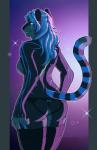 anthro black_body black_fur blind_eye blue_body blue_fur blue_hair clothing crossgender female fur grey_body grey_fur hair long_hair melanistic mtf_crossgender panties red_eyes scar solo underwear kidcub carmeo_(character) felid mammal pantherine tiger hi_res