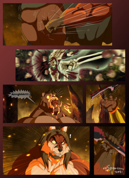 5_fingers anthro beard big_muscles black_hair blood bodily_fluids bone broken_bone brown_body brown_fur butt dagger duo exposed_bone exposed_skull facial_hair fangs fight fingers fur glowing glowing_eyes gore hair hell humanoid_hands male melee_weapon multicolored_body multicolored_fur muscular muscular_anthro muscular_male pecs punch red_body red_fur screaming skull speech_bubble tail teeth text tongue tusks two_tone_body two_tone_fur weapon white_body white_fur x-ray_view xxsparcoxx teofacio_larna canid canine fox mammal red_fox suid suine sus_(pig) true_fox wild_boar 2021 comic digital_media_(artwork) hi_res