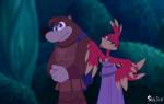 armor blue_eyes brown_body brown_fur cape clothing dress duo eyelashes feathers female fur green_eyes male red_body red_feathers skelly_doll banjo-kazooie disney disney's_hercules rareware banjo_(banjo-kazooie) hercules_(disney) kazooie megara avian bear breegull brown_bear mammal ursine 2019 crossover hi_res