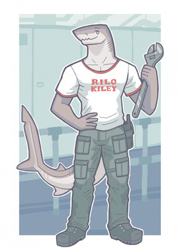 5_fingers anthro black_boots black_clothing black_footwear boots bottomwear cargo_pants clothed clothed_anthro clothed_male clothing electronics fin fingers footwear gills green_bottomwear green_clothing green_pants grey_body grey_tail hand_on_hip hand_on_own_hip head_turned holding_object holding_tool holding_wrench inside male male_anthro mechanic multicolored_body multicolored_clothing multicolored_shirt multicolored_topwear neck_gills notched_tail outline pants railing red_clothing red_shirt red_text red_topwear shirt shoes solo standing tail tail_fin text text_on_clothing text_on_shirt text_on_topwear tools topwear two_tone_body two_tone_clothing two_tone_shirt two_tone_tail two_tone_topwear walkie-talkie white_body white_clothing white_eyes white_outline white_shirt white_tail white_topwear wrench snarkysardine rilo_kiley carcharhinus fish marine night_shark requiem_shark shark 2025 hi_res