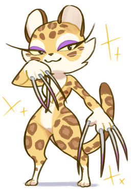 anthro claws countershading eyeshadow female finger_claws front_view long_claws makeup narrowed_eyes nude simple_background smile solo sparkles spots standing whiskers white_background el-k kirby_(series) kirby_and_the_forgotten_land nintendo clawroline felid leopard mammal pantherine 2022 full-length_portrait hi_res portrait
