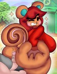 animal_crossing anthro big_breasts big_butt bottomless breasts butt clothed clothing deep_skin duo female genitals hazel_(animal_crossing) hi_res holding_butt huge_butt human human_on_anthro interspecies lewd_dorky male male/female mammal nintendo one_eye_closed penis rodent sciurid solo_focus thick_thighs tree_squirrel wink