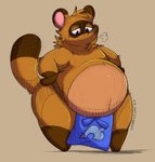 anthro apron belly blue_apron blue_clothing brown_body brown_fur clothing fur male overweight overweight_anthro overweight_male simple_background solo lunarlillium animal_crossing nintendo tom_nook_(animal_crossing) canid canine mammal raccoon_dog tanuki 2020 hi_res