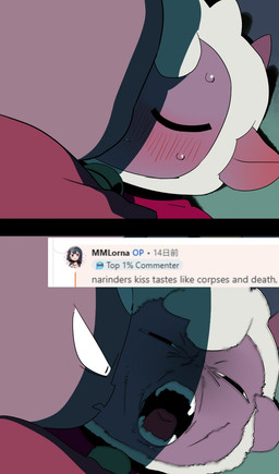 2_panel_comic 3_eyes anthro art_prompt black_eyes blush bodily_fluids clothed clothing comment dark_body dark_fur duo eye_contact eyes_closed fur grass humor imminent_kiss looking_at_another male male/male multi_eye multicolored_body multicolored_fur night open_mouth plant reaction_shot screaming sweat teeth text tongue white_body white_fur tugarabe cult_of_the_lamb massive_monster_(studio) lamb_(cult_of_the_lamb) narinder bovid caprine domestic_cat felid feline felis mammal sheep 2025 comic digital_drawing_(artwork) digital_media_(artwork) english_text hi_res reaction_image