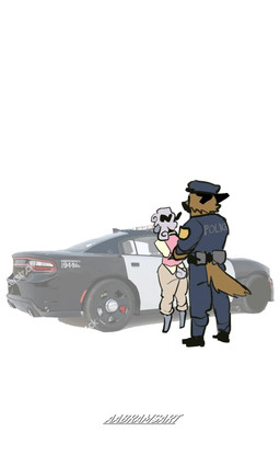 2_horns anthro arrested brown_body brown_fur car clothing duo fluffy fluffy_tail fur grey_body grey_fur grey_hair hair horn long_tail male police police_car police_hat police_officer police_uniform police_vehicle simple_background stock_image tail text uniform vehicle white_background aabramsart bovid canid canine canis caprine domestic_dog german_shepherd herding_dog mammal pastoral_dog sheep 2025 artist_name digital_drawing_(artwork) digital_media_(artwork) hi_res watermark