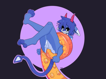 anal anal_penetration balls bite biting_lip black_sclera blue_body blue_hair curved_horn fur genitals hair held_by_tentacles held_by_waist horn multicolored_body multicolored_fur nude orange_tentacles penetration perineum red_horn restrained restrained_by_tentacles simple_background solo spade_tail suckers tail tentacle_around_arms tentacle_around_waist tentacle_in_ass tentacle_penetration tentacles wide_eyed xing1 imp_(solacekiv) imp 4:3 hi_res