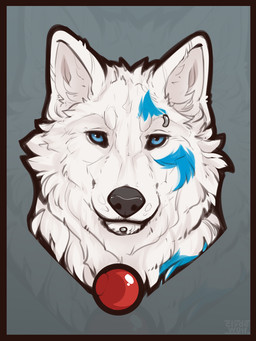 anthro blue_eyes border chin_piercing eyebrow_piercing eyebrow_ring facial_piercing fur looking_at_viewer male male_anthro piercing ring_piercing solo thick_outline white_body white_fur clyde_wolf far_beyond_the_world_(series) tano_(far_beyond_the_world) canid canine canis mammal wolf 2025 3:4 headshot_portrait hi_res portrait signature