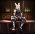 alcohol anthro armor bedroom_eyes beverage biped black_body black_fur blurred_background bulge clothing detailed_bulge fur inle_(aka_meyneth) inside knife latex latex_clothing male narrowed_eyes pauldron red_eyes seductive sitting_on_bar_counter solo tavern tongue unconvincing_armor weapon white_body white_fur aka_meyneth dungeons_and_dragons hasbro wizards_of_the_coast harengon lagomorph leporid mammal rabbit hi_res