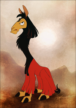 ambiguous_gender black_body black_border black_fur border brown_body brown_fur cloven_hooves feral fur grumpy half-closed_eyes hooves looking_at_viewer multicolored_body multicolored_fur narrowed_eyes side_view solo two_tone_body two_tone_fur unguligrade ambcatbone disney the_emperor's_new_groove kuzco camelid llama mammal 2013 digital_media_(artwork) signature