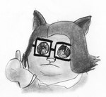 anthro big_eyes black_hair cat_nose eyewear feral glasses hair long_hair male sad simple_background solo efradraws efrasona domestic_cat felid feline felis mammal graphite_(artwork) hi_res meme monochrome pen_(artwork) traditional_media_(artwork)