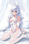 blush braided_hair clothing collar cross_pupils female footwear hair high_heels inner_ear_fluff legwear pigtails shoes solo stockings tuft twin_braids white_clothing white_hair white_legwear white_stockings devil_heavens azur_lane le_malin_(azur_lane) animal_humanoid humanoid 2:3 absurd_res hi_res