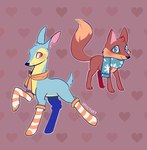 ambiguous_gender animal_jam black_nose canid canine clothing deer duo fan_character feral footwear fox head_tuft heart_symbol hi_res mammal mostly_nude notched_ear paws prick_ears quadruped scarf scarf_only scut_tail short_tail snout socks tail tuft waackery wildworks