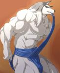 abs anthro asian_clothing clothing east_asian_clothing fundoshi fur japanese_clothing male muscular muscular_anthro muscular_male pecs solo underwear white_body white_fur broken_(artist) feda:_the_emblem_of_justice ain_macdougal canid canine canis mammal wolf hi_res