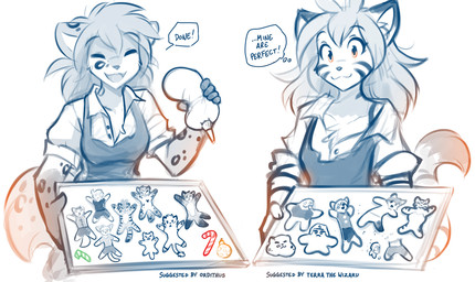 5_fingers anthro biped breasts clothed clothed_anthro clothed_female clothing dialogue duo female fingers front_view fur gingerbread_man hair markings simple_background smile speech_bubble standing striped_body striped_fur striped_markings striped_tail stripes tail tail_markings teeth text thought_bubble tongue white_background conditional_dnp tom_fischbach twokinds eric_vaughan flora_(twokinds) kathrin_vaughan keith_keiser lady_nora_(twokinds) laura_(twokinds) natani trace_legacy willow_wisp zen_(twokinds) basitin canid canine canis domestic_cat felid feline felis fox keidran mammal pantherine tiger wolf 2025 digital_drawing_(artwork) digital_media_(artwork) english_text hi_res monochrome sketch spot_color