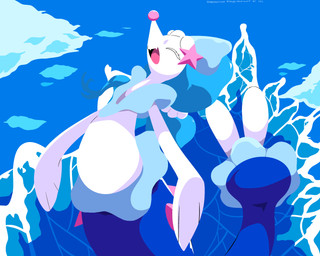 ambiguous_gender anthro blue_hair cloud eyelashes eyes_closed fangs gem hair happy pearl_(gem) sky solo split_form starfish_(accessory) tail teeth tongue water white_body sleepy_sealion nintendo pokemon aquatic asterozoan echinoderm generation_7_pokemon pokemon_(species) primarina starfish 2025 5:4 absurd_res dated hi_res signature