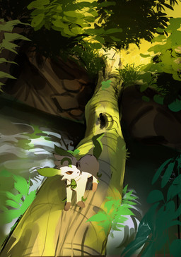 ambiguous_gender brown_eyes feral fur grass leg_markings markings paws plant socks_(marking) solo tail tan_body tan_fur tree water austinarts4 nintendo pokemon eeveelution generation_4_pokemon leafeon pokemon_(species) 2025