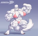 abs anthro biceps big_muscles bikini biped blue_eyes claws clothing digitigrade female flexing fur huge_muscles hyper hyper_muscles looking_at_viewer muscular swimwear tail toe_claws two-piece_swimsuit white_body white_fur agonwolfe borzoi canid canine canis domestic_dog humanoid hunting_dog mammal sighthound digital_media_(artwork) hi_res