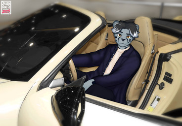 anthro clothed clothing formal_clothing formal_wear looking_at_viewer smile smiling_at_viewer vehicle duskari7 felid leopard mammal pantherine absurd_res draw_over hi_res