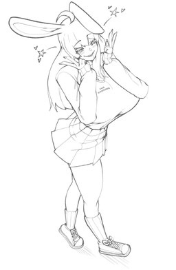 big_breasts blush bottomwear breasts clothed clothed_female clothed_humanoid clothing female footwear hair huge_breasts long_hair rabbit_ears shoes skirt solo walking thevarking animal_humanoid humanoid lagomorph lagomorph_humanoid leporid_humanoid mammal mammal_humanoid rabbit_humanoid 2026 black_and_white hi_res line_art monochrome