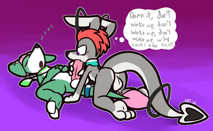2_toes 3_toes 4_fingers anthro anthro_on_anthro anthro_penetrated anthro_penetrating anthro_penetrating_anthro backsack balls bent_over big_penis black_nose blush butt claws cute_fangs erection eyes_closed fangs feet fellatio fingers flustered forced fur genitals green_body green_fur grey_body grey_fur hair halo handjob kneeling looking_down male male/male male_penetrated male_penetrating male_penetrating_male nude oral penetration penile penis pink_hair purple_eyes questionable_consent rape red_hair sex sleep_sex sleeping sound_effects spade_tail tail teeth text thick_penis thought_bubble toe_claws toes vowelless vowelless_sound_effect white_balls white_body white_claws white_fur zzz ultilix sephis_aircetlan sorbitolan goldyura unknown_species 2025 english_text