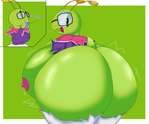 anthro anthrofied big_breasts big_butt big_glasses black_eyes breast_expansion breasts butt butt_expansion clothed clothing expansion eyewear female glasses green_background green_body huge_breasts huge_butt hyper hyper_breasts hyper_butt plant pokemorph rectangular_glasses simple_background solo surprised torn_clothing yellow_eyes cyandrive98 nintendo pokemon elemental_creature flora_fauna generation_2_pokemon meganium pokemon_(species) absurd_res hi_res