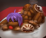 4_fingers anthro cooking_with_furs death feet fingers food_gag gag gore hair plate purple_hair solo steam toes waynekan lizard reptile scalie 6:5 hi_res