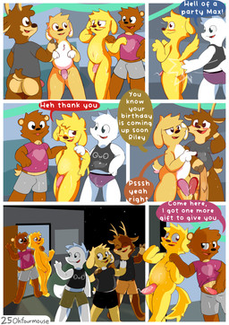 anthro antlers bodily_fluids bottomless butt butt_slap clothed clothed/nude clothing clothing_pull cum cum_dripping_from_penis cum_on_belly cum_on_body cum_on_butt cum_on_clothing cum_on_face dialogue embarrassed genital_fluids genitals gesture group holding_clothing holding_object horn leaving male male/male night nude only_one_nude outdoor_nudity outside penis playful public public_nudity slap spanking tail text waving ohfourmouse mythology bear canid canine canis deer domestic_dog dragon lagomorph leporid mammal mythological_creature mythological_scalie rabbit scalie absurd_res comic english_text hi_res