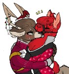 anthro blush brown_body brown_fur clothing cuddling duo fur hair heart_symbol holidays male male/male red_body red_fur simple_background smile peach- christmas epic_games fortnite valentine's_day dolph_(fortnite) heartbreaker_(fortnite) camelid deer llama mammal new_world_deer reindeer 2022 digital_drawing_(artwork) digital_media_(artwork) low_res