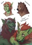 anthro duo ear_piercing female fusion gauged_ear piercing simple_background lostgoose canid canine humanoid mammal 2023 hi_res portrait