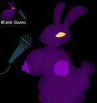 anthro big_breasts black_background breasts electronics female fur microphone nipples purple_body scut_tail short_tail simple_background solo tail thick_thighs yellow_eyes youtuber skeletonhearts five_nights_at_freddy's scottgames youtube candi_buunny_(youtuber) lagomorph leporid mammal rabbit 2024 digital_media_(artwork) hi_res