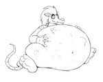 abdominal_bulge anthro barefoot belly big_belly feet fully_inside hand_on_belly male navel same_size_vore vore huttsergreywolf ben_10 cartoon_network argit american_opossum mammal marsupial hi_res monochrome