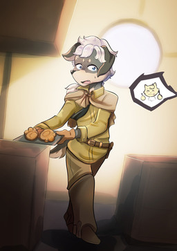 anthro bread cooking cutlery duo food fork fur grey_body grey_fur hair humor kitchen_utensils knife male nervous tools white_hair young garrettsimpson cyberconnect2 fuga:_melodies_of_steel little_tail_bronx boron_brioche britz_strudel canid canine caninu canis domestic_cat domestic_dog felid feline felineko felis mammal hi_res