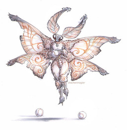 ambiguous_gender antennae_(anatomy) anthro ball collar fur nude solo drachenmagier arthropod insect lepidopteran moth venezuelan_poodle_moth 2015 traditional_media_(artwork)