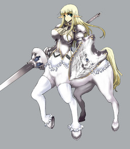 armor blonde_hair boob_armor bottomless clothed clothing female hair hooves horseshoe humanoid_pointy_ears knight lance legwear melee_weapon monster_girl_(genre) plate_armor pointy_ears polearm shield solo stockings tail warrior weapon aoguu european_mythology greek_mythology mythology centaur equid equid_taur humanoid_taur mammal mammal_taur taur