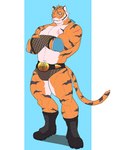 anthro barazoku biceps boots bottomwear bulge clothing deltoids footwear male muscular muscular_male pecs scar shoes solo standing tight_bottomwear tight_clothing wrestler wrestling_belt neeksaki epic_games fortnite oscar_(fortnite) felid feline mammal pantherine tiger hi_res