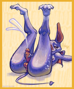 anthro anus balls big_butt big_ears bodily_fluids butt claws cum cumshot ejaculation eyebrows eyelashes feet femboy freckled_face freckles genital_fluids genitals hand_on_penis heart_symbol legs_up lying male masturbation membrane_(anatomy) membranous_wings moan nipples on_back orgasm orgasm_face penis simple_background solo spade_tail tail text thick_thighs toe_claws wide_hips wings johnpaulgone bat mammal