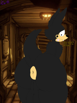 anthro anus balls big_balls big_butt black_body black_fur butt confusion detailed_background fleischer_style_toon fur game_background genitals looking_back looking_down male nude puffy_anus raised_tail simple_background solo tail text thick_thighs toony lukeazeroth89 bendy_and_the_ink_machine boris_the_friendly_wolf canid canine canis mammal wolf absurd_res digital_drawing_(artwork) digital_media_(artwork) hi_res signature sketch