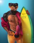 anthro balls erection genitals knot male nipples painting penis solo summer surfer vein i.kain canid canine canis domestic_dog mammal mastiff molosser rottweiler rex_(disambiguation) 2018 digital_media_(artwork) hi_res