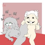 age_difference ahegao anthro balls bangs blush duo eyes_closed female fur genitals gesture green_eyes grey_body grey_fur hair hand_gesture hands_behind_back human_on_anthro interspecies looking_pleasured male male/female nipples older_male open_mouth pale_skin penetration penile penile_penetration penis_in_pussy raised_leg simple_background smile smiling_at_viewer spread_legs spreading teeth thumbs_up vaginal vaginal_penetration white_hair mew_arts real_world andres_manuel_lopez_obrador animal_humanoid canid canid_humanoid canine canine_humanoid human humanoid mammal mammal_humanoid wolf_humanoid hi_res