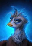 beak blue_background blue_eyes eye_scar eyelashes facial_scar feral front_view scar simple_background solo yellow_beak margony hasbro my_little_pony mythology avian gryphon mythological_avian mythological_creature 2018 blue_theme bust_portrait digital_media_(artwork) hi_res portrait