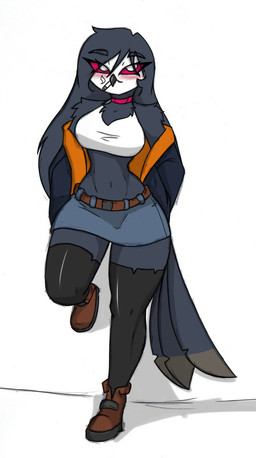 anthro beak blush bottomwear cigarette clothing female miniskirt skirt small_waist smoking solo thick_thighs wide_hips pace-maker hellaverse helluva_boss octavia_(helluva_boss) avian bird demon owl owl_demon hi_res