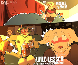 anthro balls big_balls big_penis blush bodily_fluids caught duo erection genital_fluids genitals glans male male/male masturbation muscular muscular_male nude penis precum tail text kat2skate beastars jack_(beastars) legoshi_(beastars) bird_dog canid canine canis domestic_dog golden_retriever hunting_dog mammal retriever wolf comic english_text url