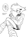 absurd_res alternative_fashion angel_dust anthro arachnid arthropod cellphone clothed clothing crossdressing demon electronics enaic31 flip_phone gyaru hazbin_hotel hi_res j-fashion japanese_text kogal loose_socks male monochrome phone school_uniform solo spider text translated uniform