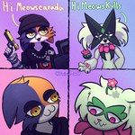 4_panel_comic :3 anthro ballistic_shield clothing duo female gun ranged_weapon shield talking_to_another weapon frizzmake epic_games fortnite nintendo pokemon meow_skulls calico_cat domestic_cat felid feline felis generation_9_pokemon mammal meowscarada pokemon_(species) 1:1 absurd_res comic crossover hi_res meme