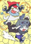 anthro clothing cybernetics duo fur hat headgear headwear machine male open_mouth oversized_clothing running smile teeth rafchan bandai_namco digimon appmon_(species) digimon_(species) gatchmon mammal offmon 2018